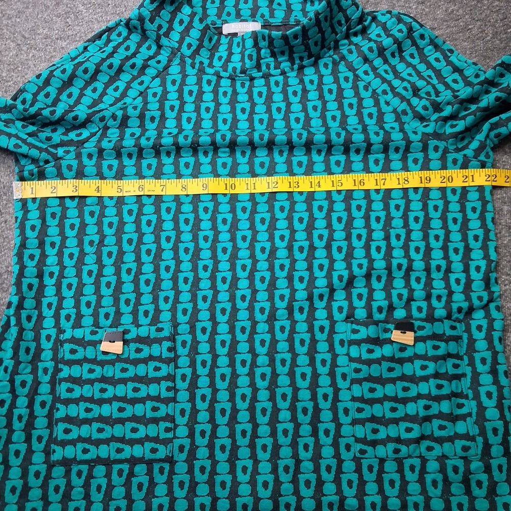 Habitat Clothes To Live In Teal Black  Funnel Neck Tunic Top Lagenlook SZ L - Picture 4 of 12
